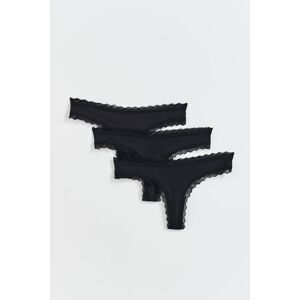 Gina Tricot - 3-pack rib string - trusser-3-pak- Black - XL - Female  Female Black