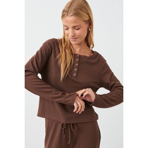 Gina Tricot - Waffle pyjamas long sleeve top - pyjamasser- Brown - S - Female  Female Brown