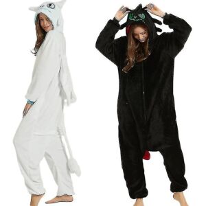 Tandløs drage Hvid Sort Onesie Voksen Unisex Flanell Pyjamas Anime Cosplay Træn din nat Fury Nattøj V White L  166*175cm