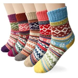 INF 5 par strikkede sokker i flotte farver og mønstre MultiColor L W MultiColor L