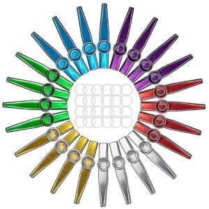 24-pak metal kazoos med 24 st kazoo flöjtmembran 6 farver, bh følger for ukulele, fiol (FMY)