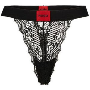 HUGO Thong in geometric lace with red logo label