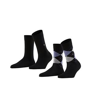 Burlington Everyday Mixed Pack of 2 Pairs of Cotton Socks, Size 36-41 (UK 4-8), Men's Black, Grey, Many Other Colours Reinforced Men's Socks with Pattern, Breathable, Checked with Argyle and Plain in Multiple Pack, 1 Pair Black (Black 3000)