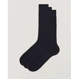 Bresciani 3-pack Wool/Nylon Ribbed Short Socks Navy men One size Blå