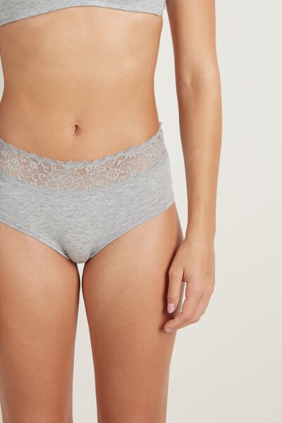 Tezenis Culotte Algodón y Encaje Mujer Gris