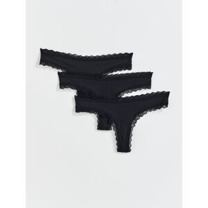 Gina Tricot - 3-pack rib string - alushousut-3-kpl - Black - L - Female - Black - Female