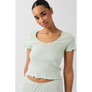 Gina Tricot - Pointelle pyjamas tee - pyjamat - Green - XS - Female - Green - Female