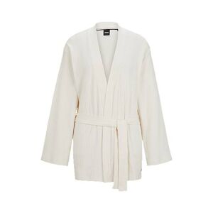 Boss Ribbed-cotton dressing gown with logo plate