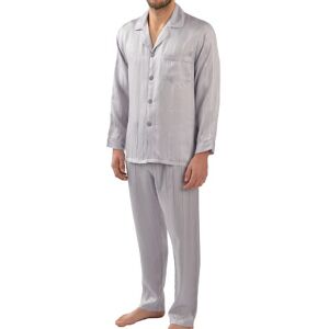 Majestic International Men's Herringbone Stripe Jacquard Silk Pyjama Set, Silver, X-Large