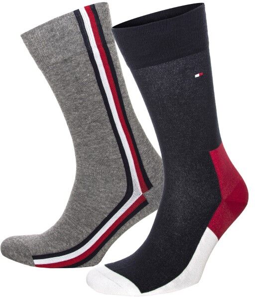 Tommy Hilfiger 2 pakkaus Men Iconic Hidden Socks - Grey/Blue  - Size: 471010001 - Color: harmaa/sininen