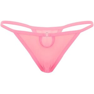 JEATHA String Sexy Femme Slip Transparent Maille Résille Dentelle Ajouré Tanga Thong Chic Ficelle Mini Bikini Triangle S-L Rose BI S - Publicité