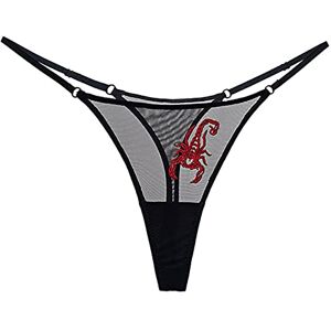 JEATHA String Sexy Femme Slip Transparent Maille Résille Dentelle Ajouré Tanga Thong Chic Ficelle Mini Bikini Triangle S-L F Rouge L/XL - Publicité