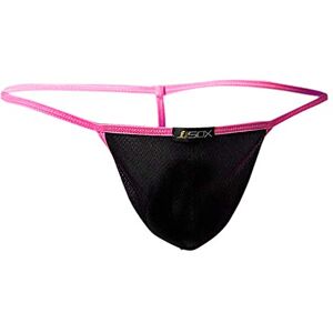 KPPONG String Homme Sexy Transparent Ouvert Sexy Ficelle Mesh Tanga, Soldes Respirant G-String Briefs sous-vêtement Lingerie Sac Érotique (XL, Noir-Rose Vif) - Publicité