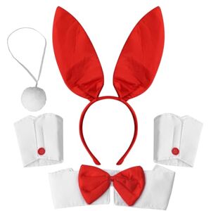 IEFIEL Déguisement Lapin Femmes Sexy Lingerie Séduisante String Débardeur + Bandeau + Collier Noeud + Poignets Ensemble pour Carnaval Cosplay Parties Bachelorette Rabbit Rouge Taille unique - Publicité