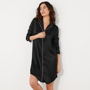 Chemise de nuit forme liquette en satin uni - Blancheporte Noir 46