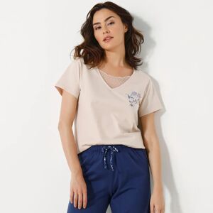 Blancheporte T- shirt pyjama manches courtes motif floral imprimé - Blancheporte Beige 38/40
