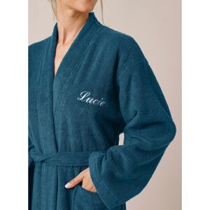 Blancheporte Peignoir mixte adulte uni coton eponge bouclette col kimono personnalise - Colombine Bleu 46/48