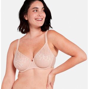 Soutien-gorge minimiseur Perfect Curves - avec armatures - 105D - Beige - Sans ComplexeLa délicatesse de la microfibre et de la dentelle s'allie au savoir-faire du corsetier Sans Complexe® pour créer ce soutien-gorge. Poitrine galbée et arrondie et confor - Publicité