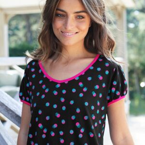 Blancheporte Tee-shirt manches courtes coton Enjoy imprimé pois - Blancheporte Noir 38/40