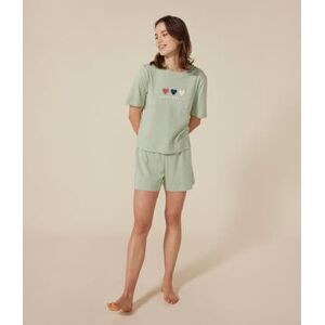 Petit Bateau Pyjama short et tee-shirt en coton uni femme. Vert Herbier L