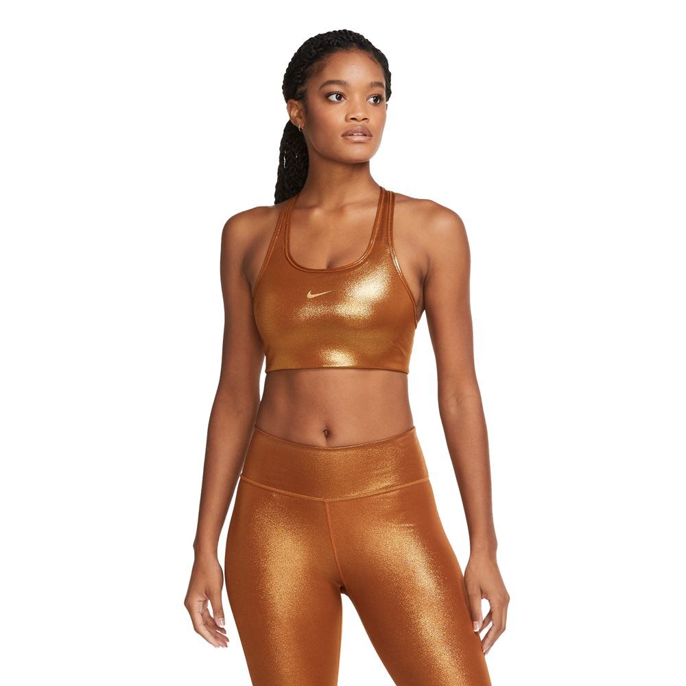 nike γυναικείο μπουστάκι swoosh icon clash  - brown-gold