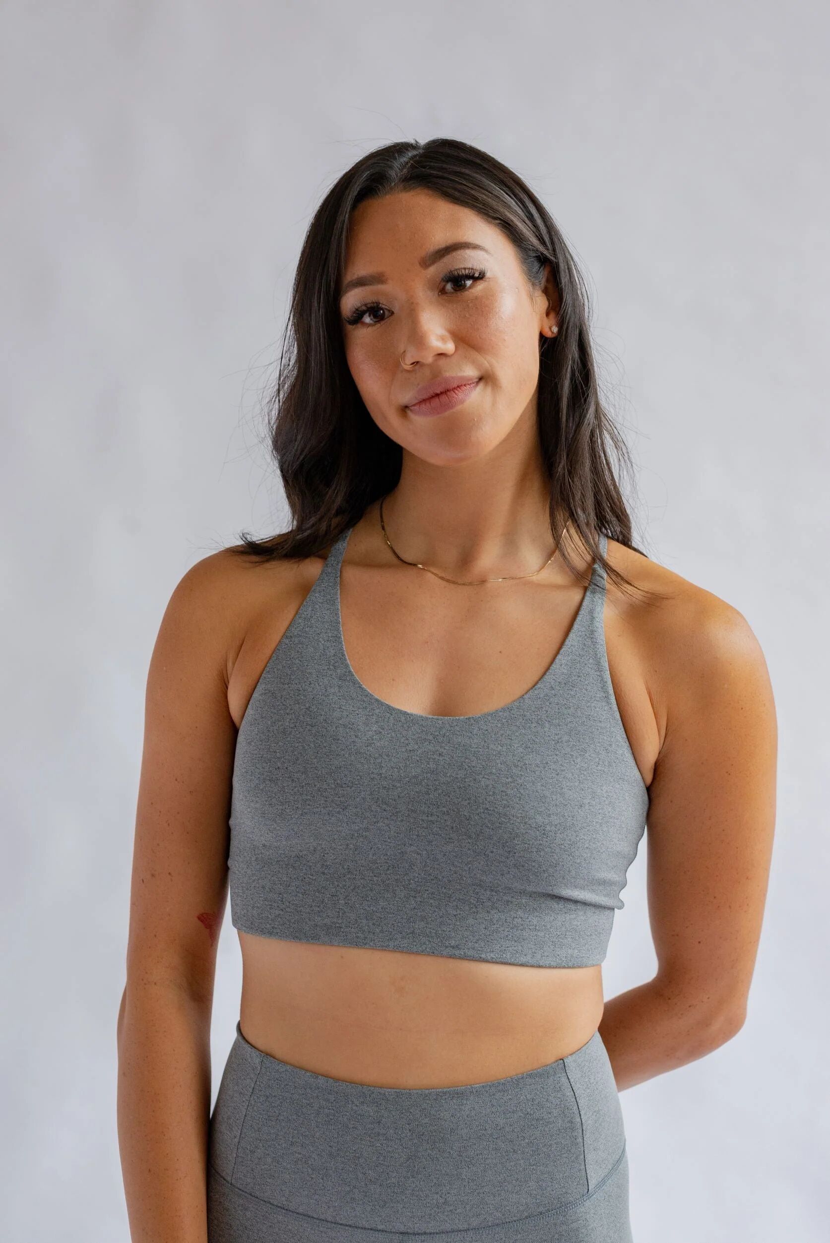 Girlfriend Collective Girlfriend Collection Women's Cleo Bra - Made from Recycled Plastic Bottles, Heather Gravel / XS