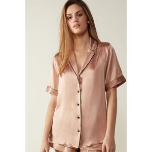 Intimissimi Camicia Manica Corta in Seta con Profili a Contrasto Donna Naturale Taglia S