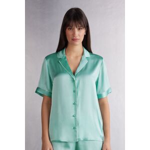 Intimissimi Camicia Manica Corta in Seta con Profili a Contrasto Donna Verde Taglia M