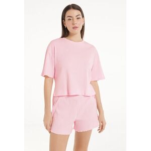 Tezenis Pigiama Corto Mezza Manica Cotone Costa Larga Donna Rosa Chiaro Tamaño M