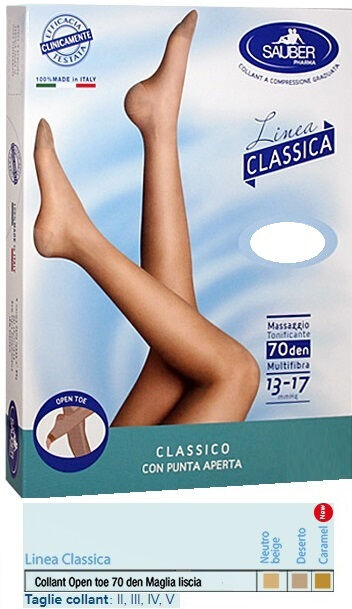 Desa Pharma Srl Sauber Collant Open Toe Maglia Liscia 70 Denari Colore Neutro Beige Taglia 3 Linea Classica