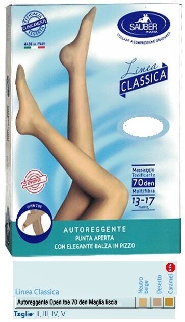 Desa Pharma Srl Sauber Autoreggente Open Toe Maglia Liscia 70 Den Colore Neutro Beige Taglia 4 Linea Classica