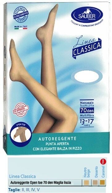 Desa Pharma Srl Sauber Autoreggente Open Toe Maglia Liscia 70 Den Colore Neutro Beige Taglia 5 Linea Classica