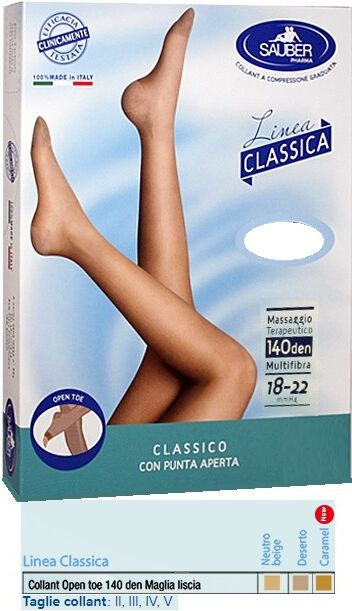 Desa Pharma Srl Sauber Collant Open Toe Maglia Liscia 140 Den Colore Neutro Beige Taglia 4 Linea Classica