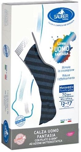 Desa Pharma Srl Sauber Calza Uomo Fantasia Q-Skin 70 Den Blu Riga Larga Denim Taglia P Promo