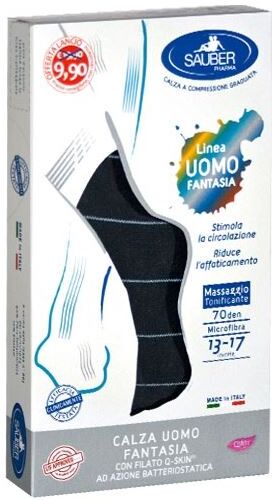 Desa Pharma Srl Sauber Calza Uomo Fantasia Q-Skin 70 Den Blu Riga Sottile Ghiaccio Taglia G Promo