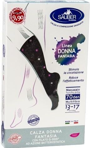 Desa Pharma Srl Sauber Calza Donna Fantasia Filato Q-Skin 70 Den Nero Pois Bianco Rosa Ciclamino Taglia G Promo