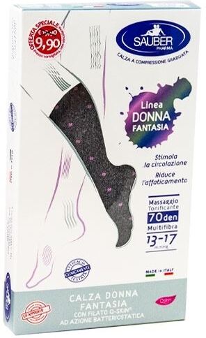 Desa Pharma Srl Sauber Calza Donna Fantasia Filato Q-Skin 70 Den Grigio Pois Rosa Taglia P Promo