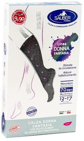 Desa Pharma Srl Sauber Calza Donna Fantasia Filato Q-Skin 70 Den Grigio Pois Rosa Taglia M Promo