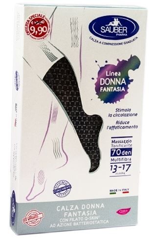 Desa Pharma Srl Sauber Calza Donna Fantasia Filato Q-Skin 70 Den Nero Mini Scacco Bianco Taglia P Promo