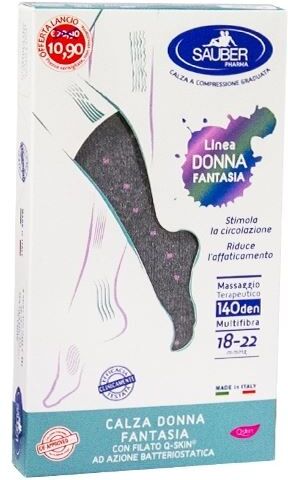 Desa Pharma Srl Sauber Calza Donna Fantasia Filato Q-Skin 140 Den Grigio Pois Rosa Taglia G Promo