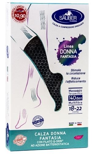 Desa Pharma Srl Sauber Calza Donna Fantasia Filato Q-Skin 140 Den Nero Mini Scacco Bianco Taglia G Promo