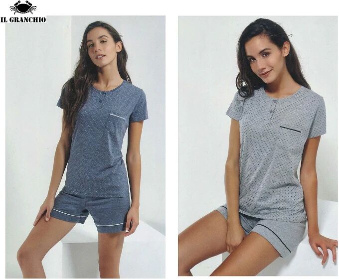 IL GRANCHIO Pigiama Donna Mezza Manica In Cotone Art Gp802 Colore E Misura A Scelta GRIGIO M