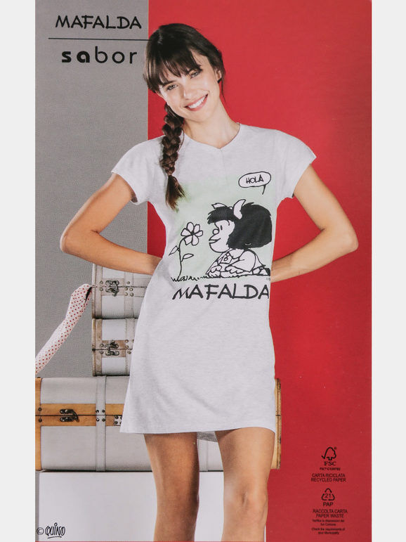 mafalda Camicia da notte donna manica cosrta con stampa Pigiami donna Grigio taglia S