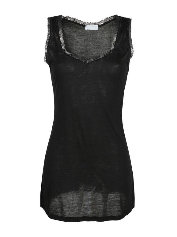 Liabel Canotta lunga con pizzo Maglie Intime donna Nero taglia XS