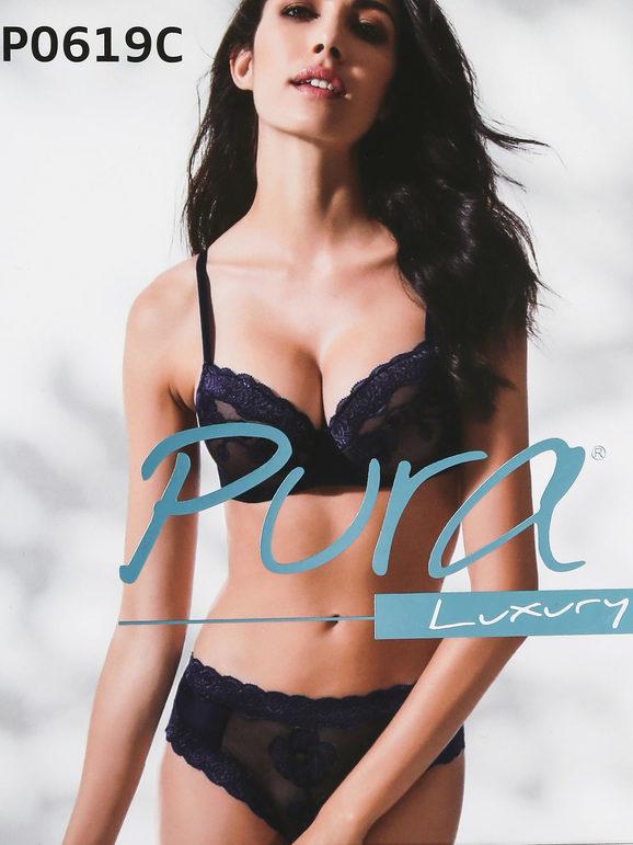 Pura Luxury P0619 C Reggiseno imbottito + brasiliano Completi Intimi donna Blu taglia 02