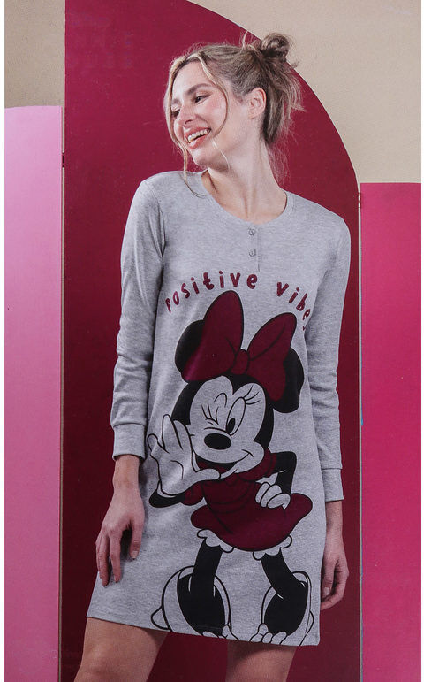 Disney MINNIE Camicia da notte donna manica lunga Pigiami donna Grigio taglia L