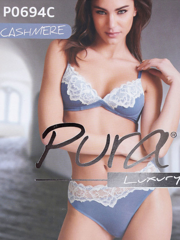 Pura P0694C Triangolo imbottito + brasiliano in cashmere Completi Intimi donna Blu taglia 02