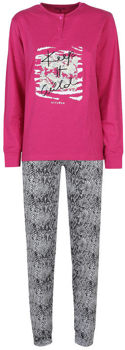 Stylosa Pigiama lungo da donna in cotone con stampe Pigiami donna Fucsia taglia M