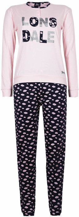 Lonsdale Pigiama lungo donna in cotone con scritta Pigiami donna Rosa taglia L