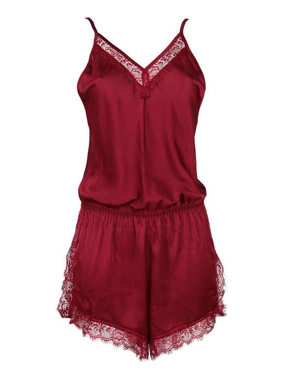 Lovelx Pigiama tuta donna effetto raso con pizzo Pigiami donna Rosso taglia L